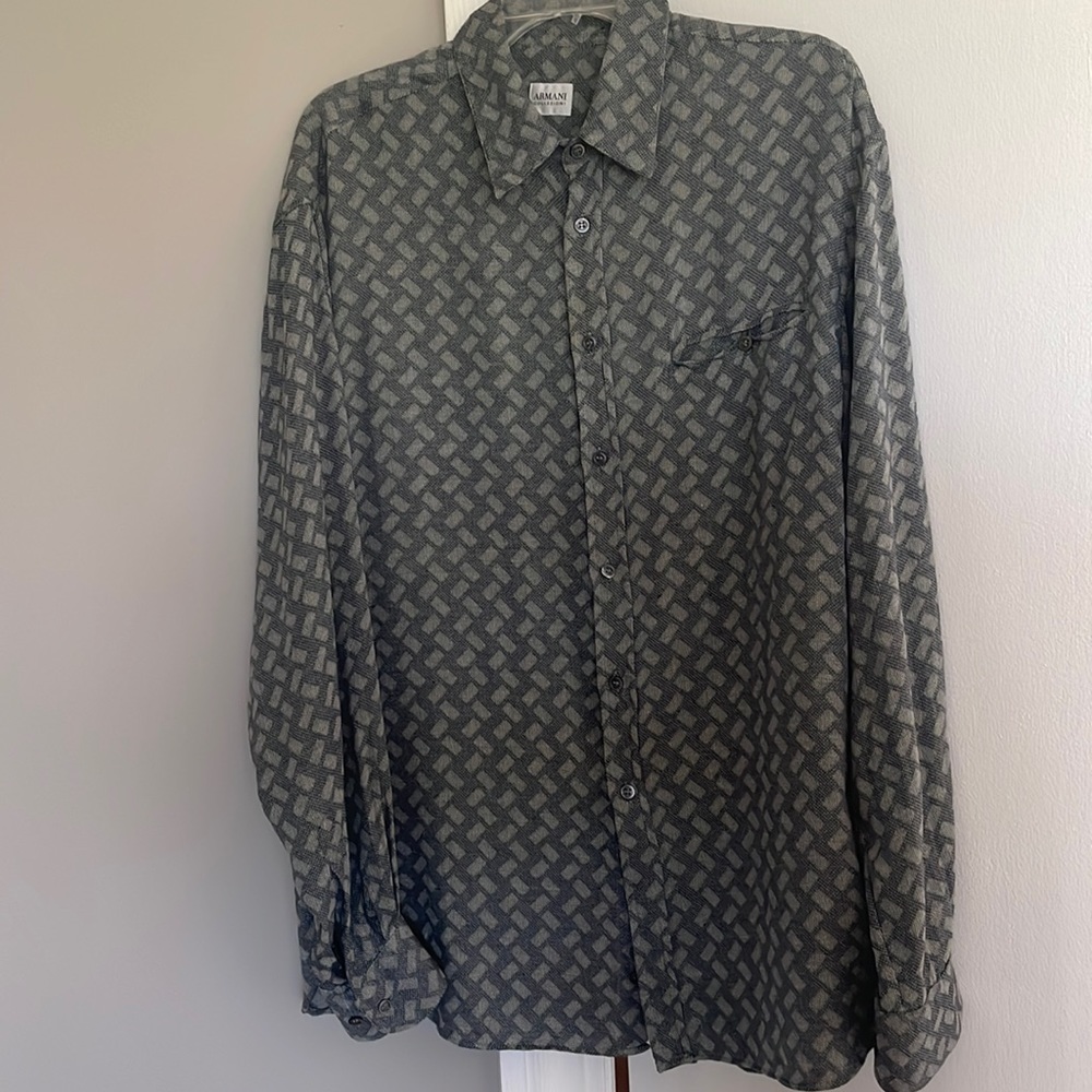 Vintage Armani collezioni gray pattern button shirt large